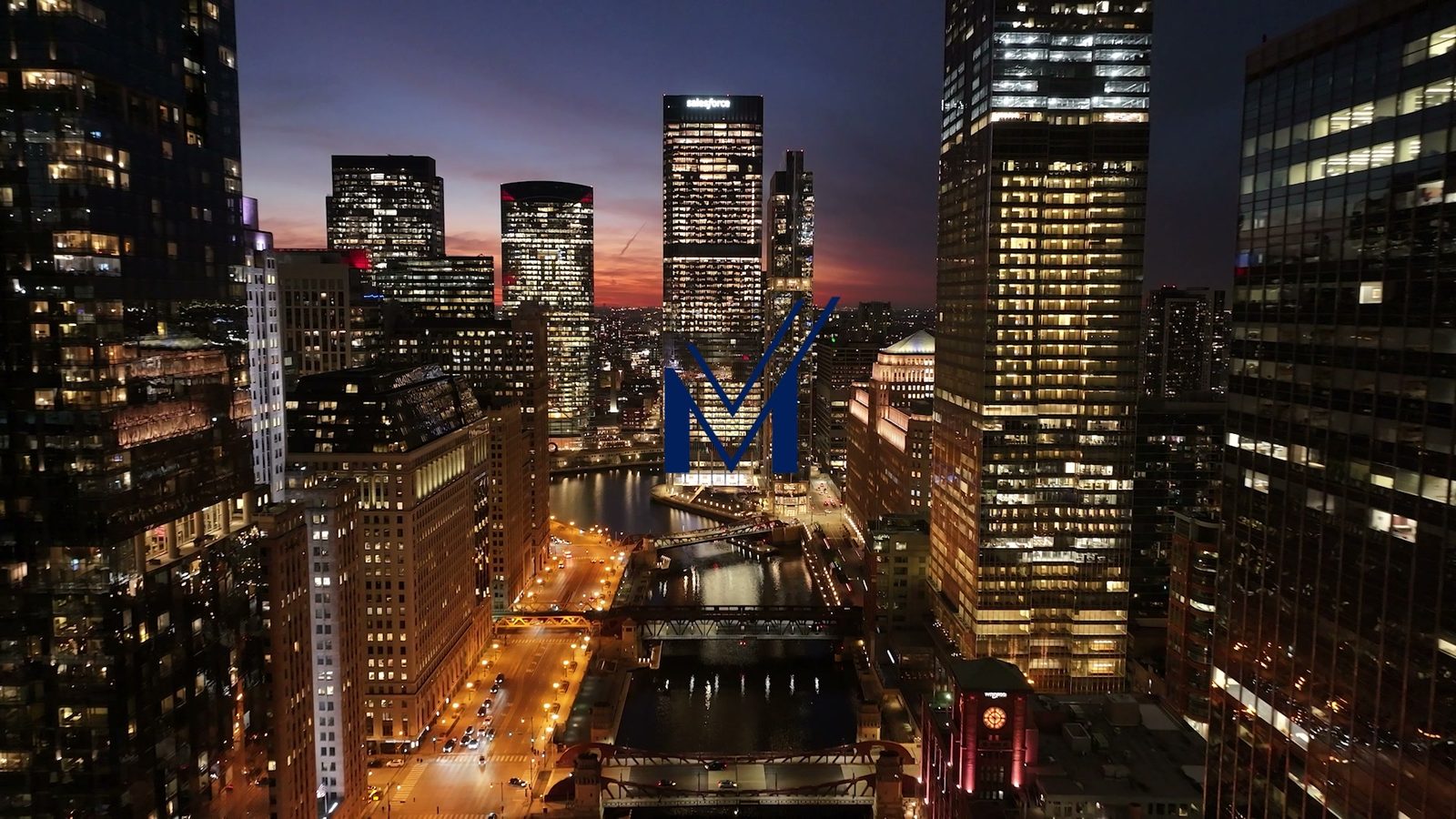 Chicago at night from above