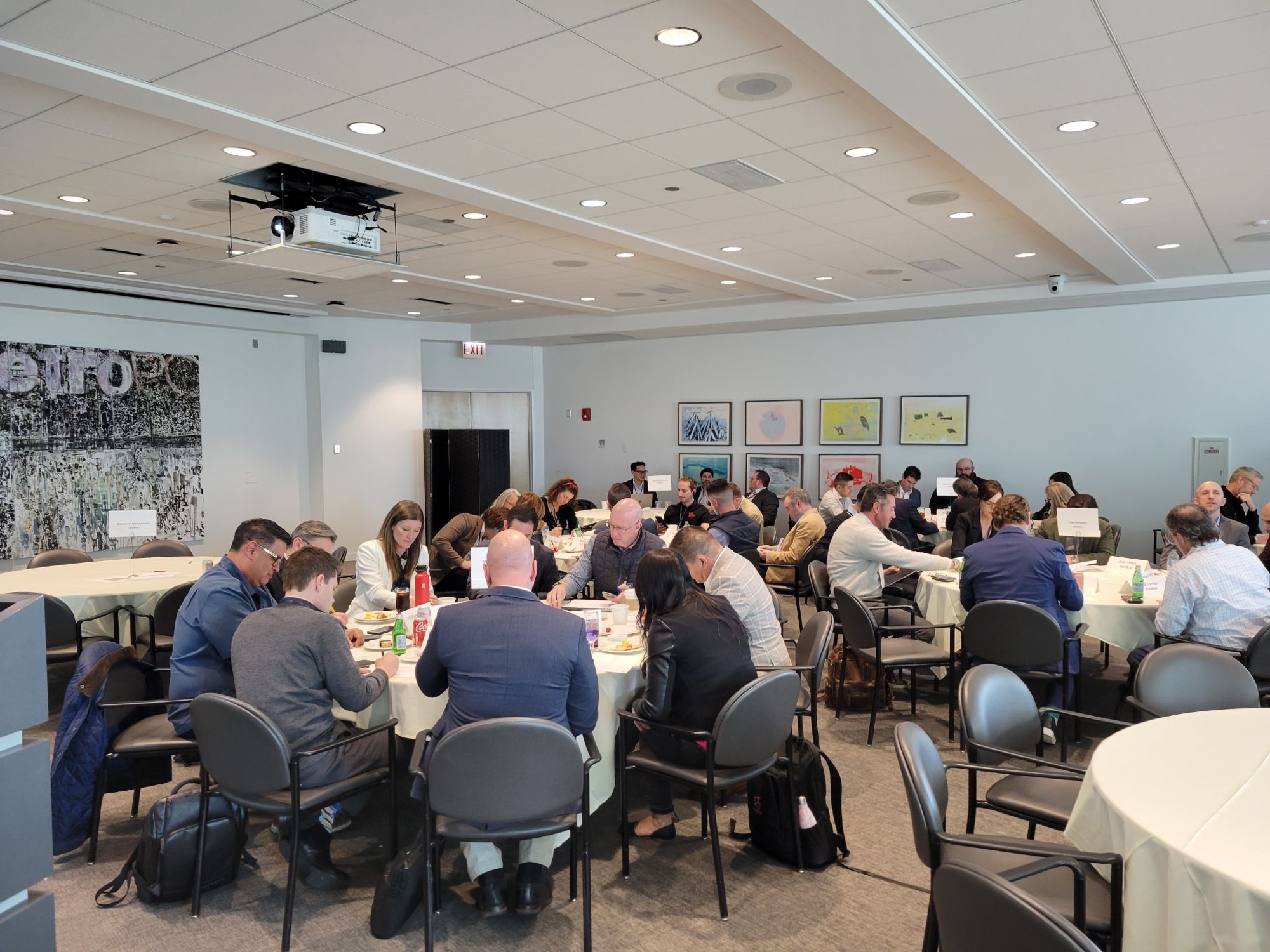 Small groups working through table topics
